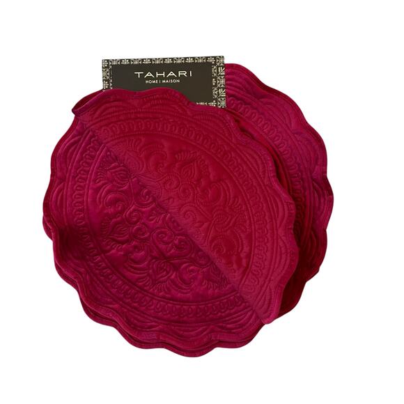 Tahari Medallion Burgundy Velvet Velour Placemats 16" Set of 4 Holiday NEW - Picture 4 of 7